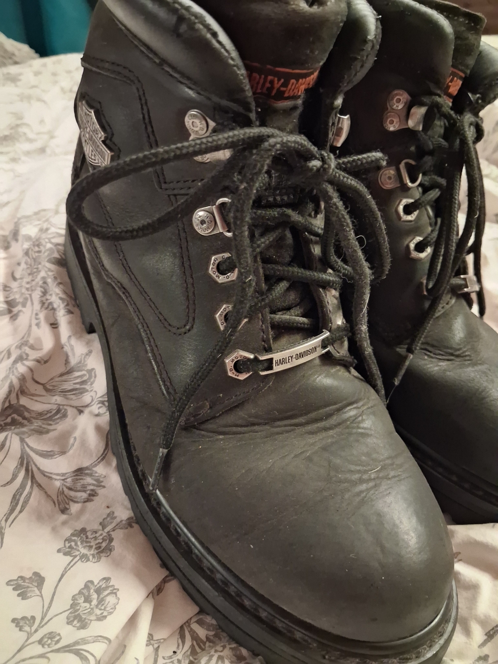 Harley-Davidson Black Leather Ankle Boots with Logo - Picture 6 of 10